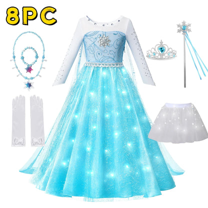 LED Girls Snow Kids Queen Costumes Girls Carnival Party Prom Gown Elsa Robe-Playing Children Princess Dress Birthday Dress