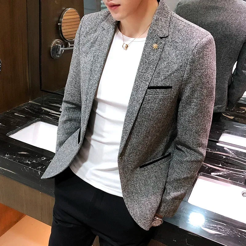 New Boutique Men's Solid Color British Style Fashion Casual Business Job Interview Gentleman Party Best Man Dress Suit