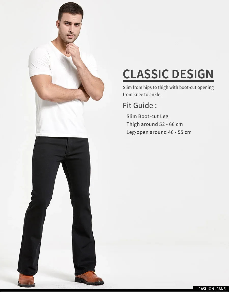 Mens Winter Stretch Denim Jeans Thicken Warm Pants Slim Slightly Flare Trousers Boot Cut Fit Polar Fleece Jeans