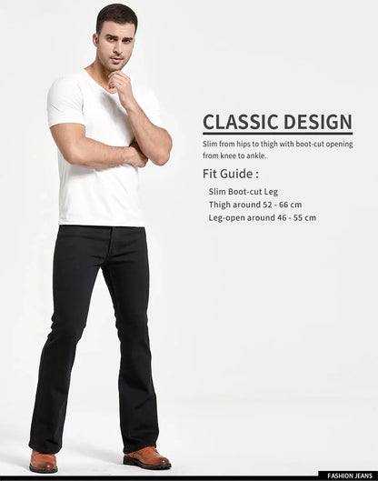 Mens Winter Stretch Denim Jeans Thicken Warm Pants Slim Slightly Flare Trousers Boot Cut Fit Polar Fleece Jeans