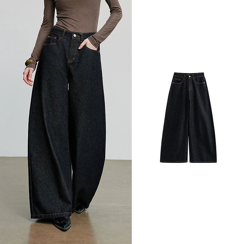 Women Denim Jeans 2025 Autumn New loose Curved Banana Wide Leg Pants
