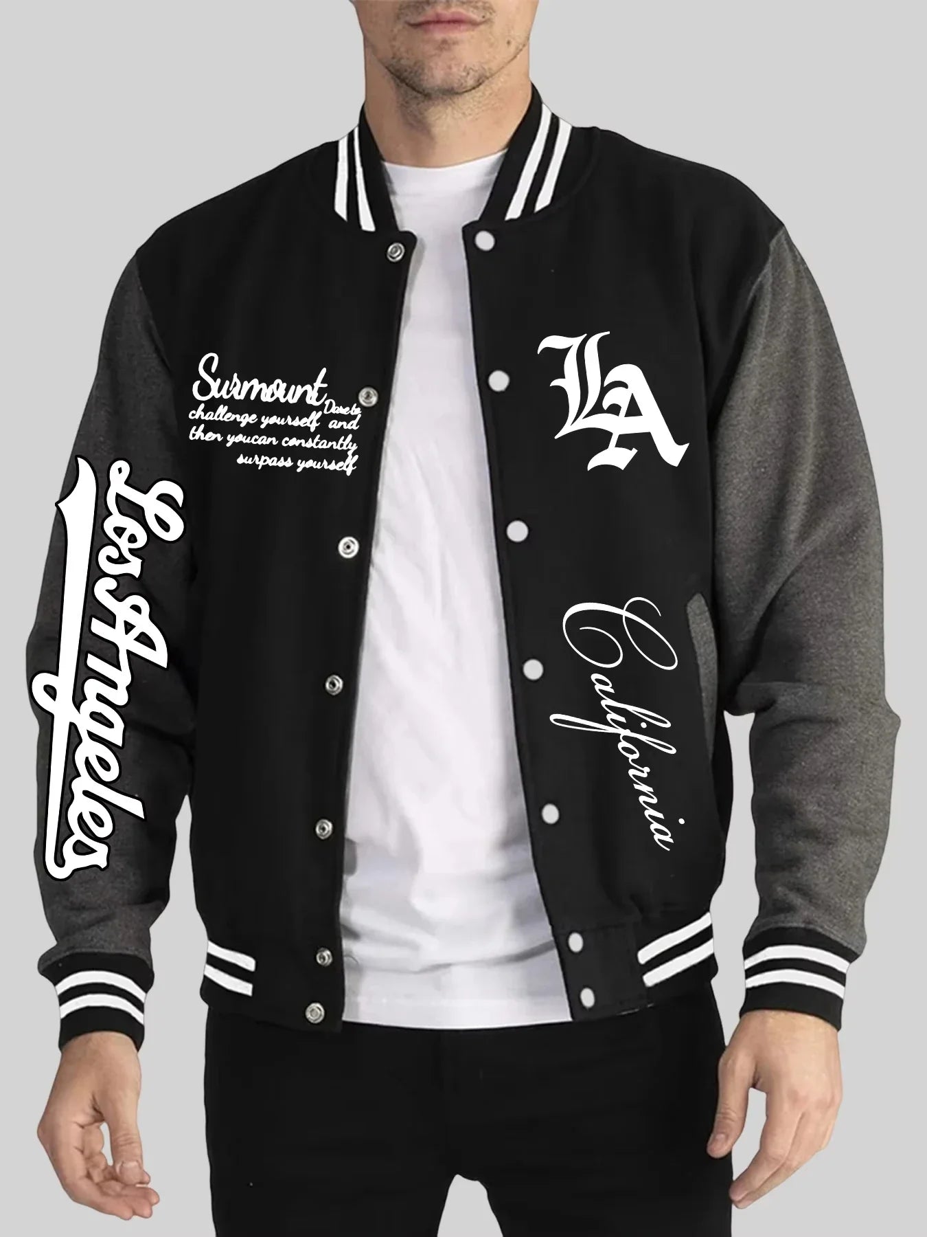 Los Angeles Art Letter Prints 2 Colors Tops Men Autumn Winter Casual Jackets Fashion Soft Baseball Jersey Loose Sports Clothes