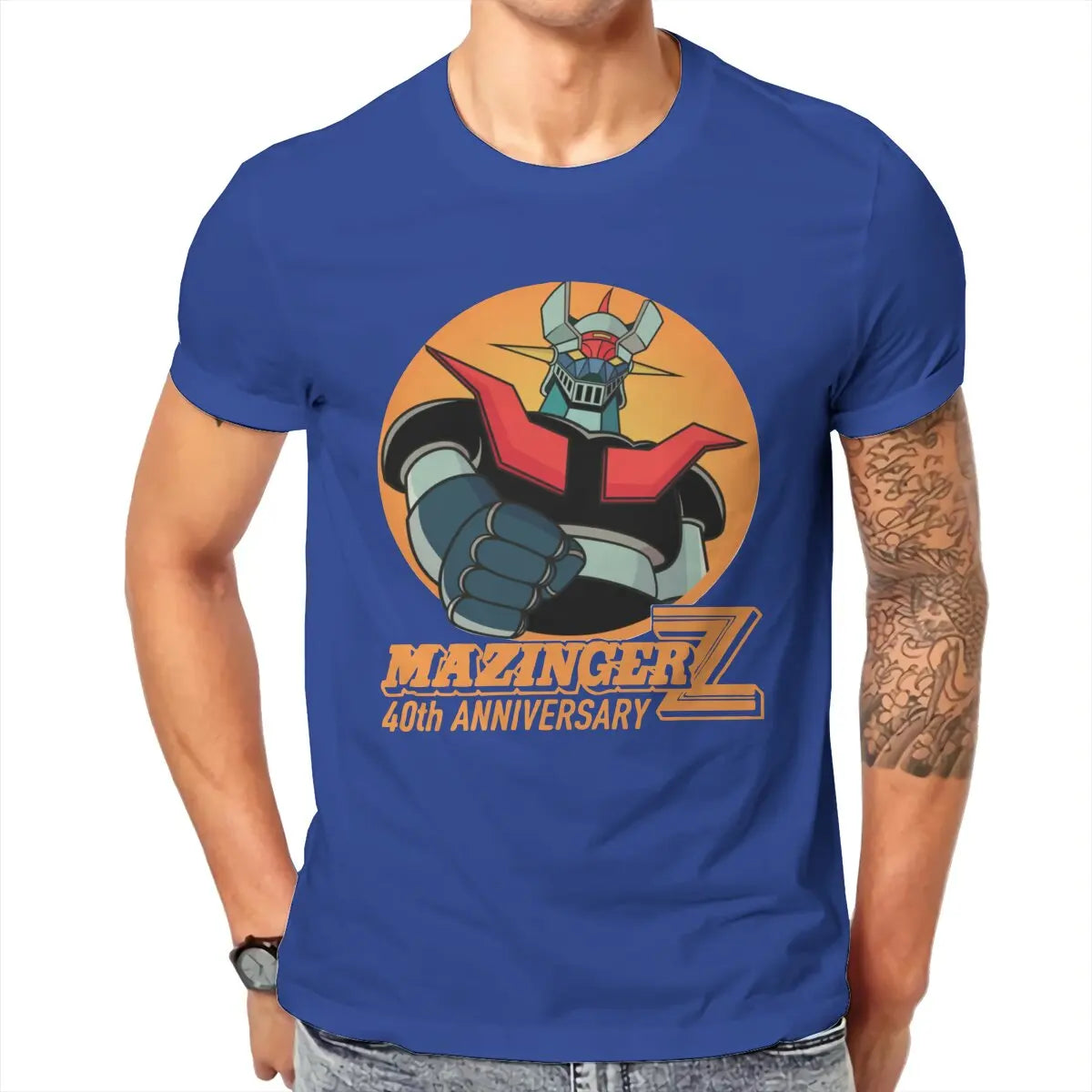 Mazinger Z 40th T Shirt Men 100% Cotton Hipster T-Shirts Robot Grendizer Goldorak Actarus Tees Short Sleeve Tops Plus Size