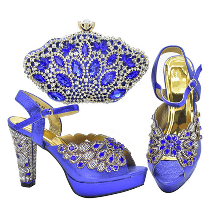 Fashion Italian Shoe and Bag Set for Party In Women Afrcan Party Shoes with Bag Set with Rhinetsone Luxury Shoes Women Designers