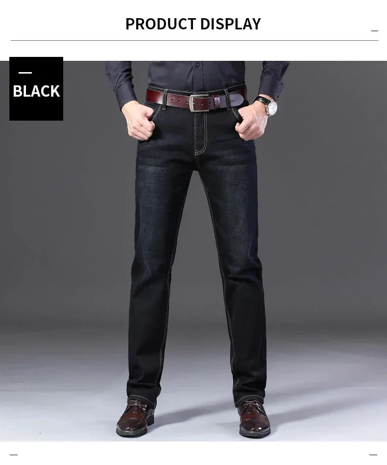 Classic Black Men's Jeans Straight Leg Baggy Plus Size Pants Wear Comfortable Dark Pants Thin Pants for Dad Gift Dad Pants