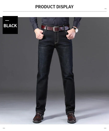 Classic Black Men's Jeans Straight Leg Baggy Plus Size Pants Wear Comfortable Dark Pants Thin Pants for Dad Gift Dad Pants
