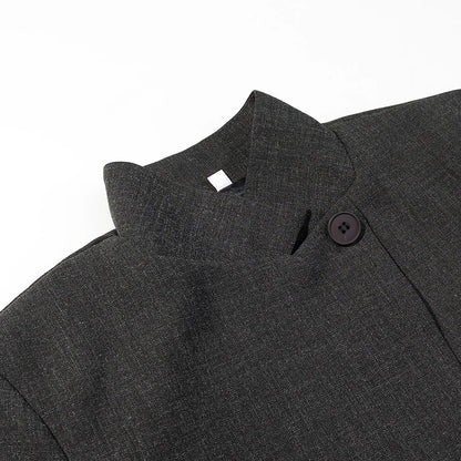 Women Casual Asymmetrical Dark Grey Blazer One Button Long Sleeve Jacket Coats 2026 Trend Vintage Solid Office Blazers