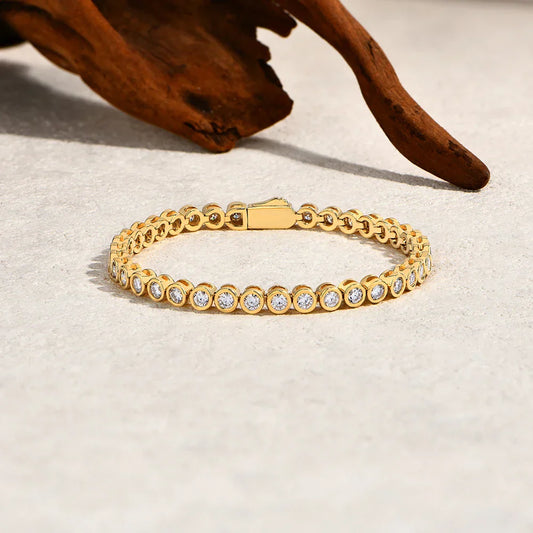 Bracelet de tennis en moissanite taille ronde 3mm, argent sterling 925 plaqué or, pour femmes et hommes, bijoux de luxe pour fiançailles