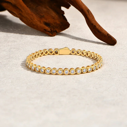 Bracelet Tennis Moissanite Taille Ronde 3mm Argent Sterling 925 Plaqué Or Femme Homme Bijoux de Luxe de Fiançailles