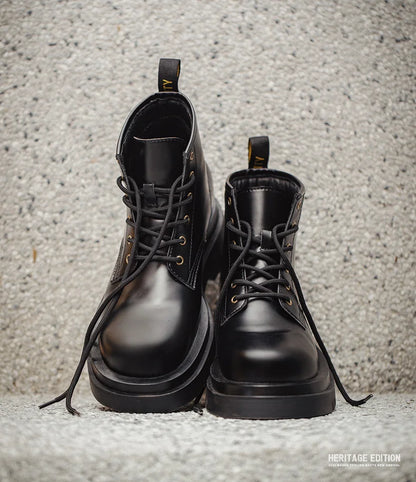 Maden Men's Cowboy Boots Black Motorcycle British Boots TPR Sole Work Shoes Safety High Top Boots for Fall Winter