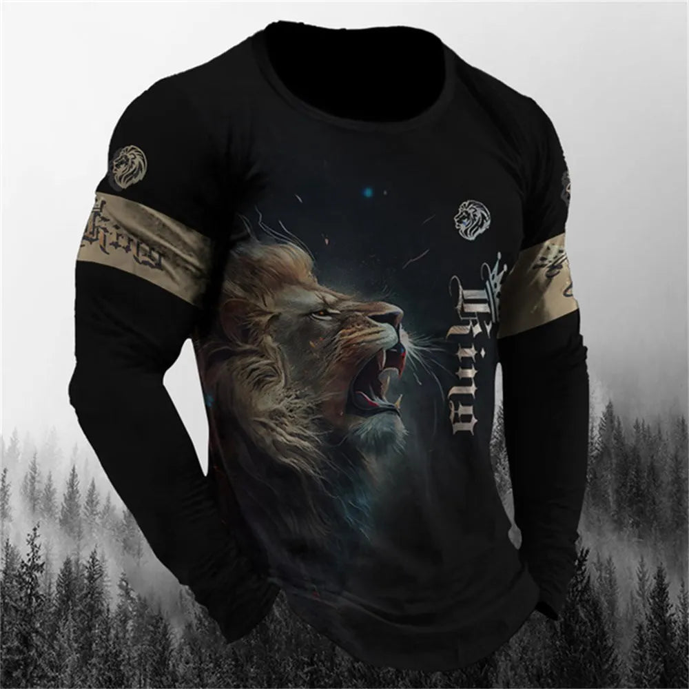 Retro Men's Long Sleeve T-shirt Animal Print Shirt Animal Pattern Clothing Street Apparel Sleeve Top Men's Plus Size XS-5XL