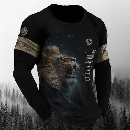 Retro Men's Long Sleeve T-shirt Animal Print Shirt Animal Pattern Clothing Street Apparel Sleeve Top Men's Plus Size XS-5XL