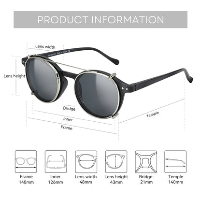 Steampunk Style Clip On Sunglasses for Men Women Anti Blue Light Glasses+Polarized Clip Fashion/Retro Computer Eyewear