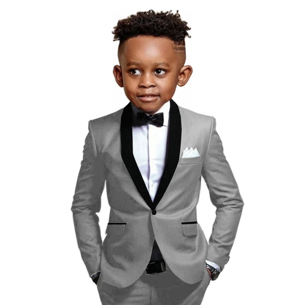 New Boys Formal Suits 2 Pieces Jacket Pants School Activities Wear Stylish One Button Kids Tuxedo Wedding Guest Clothes