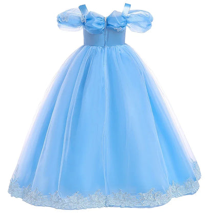 Girls New Year Blue Long Dress for Kids Christmas Birthday Party Dresses Butterfly Cinderella Cosplay Costumes Chidren Outfits