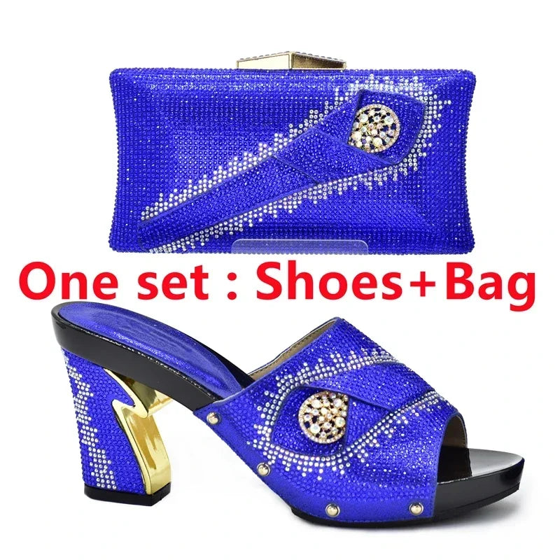Italian Matching Shoes and Bag Set Decorated with Rhinestone African Shoes and Bag Set for Wedding High Quality Shoes Bag