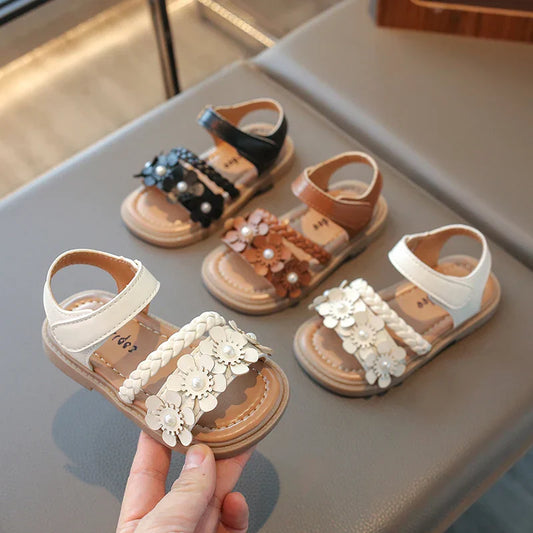 2026 High Quality Girls Sandals Flower Sweet Soft Children's Beach Shoes Kids Cute Summer Floral Sandals Princess Fashion 22-31