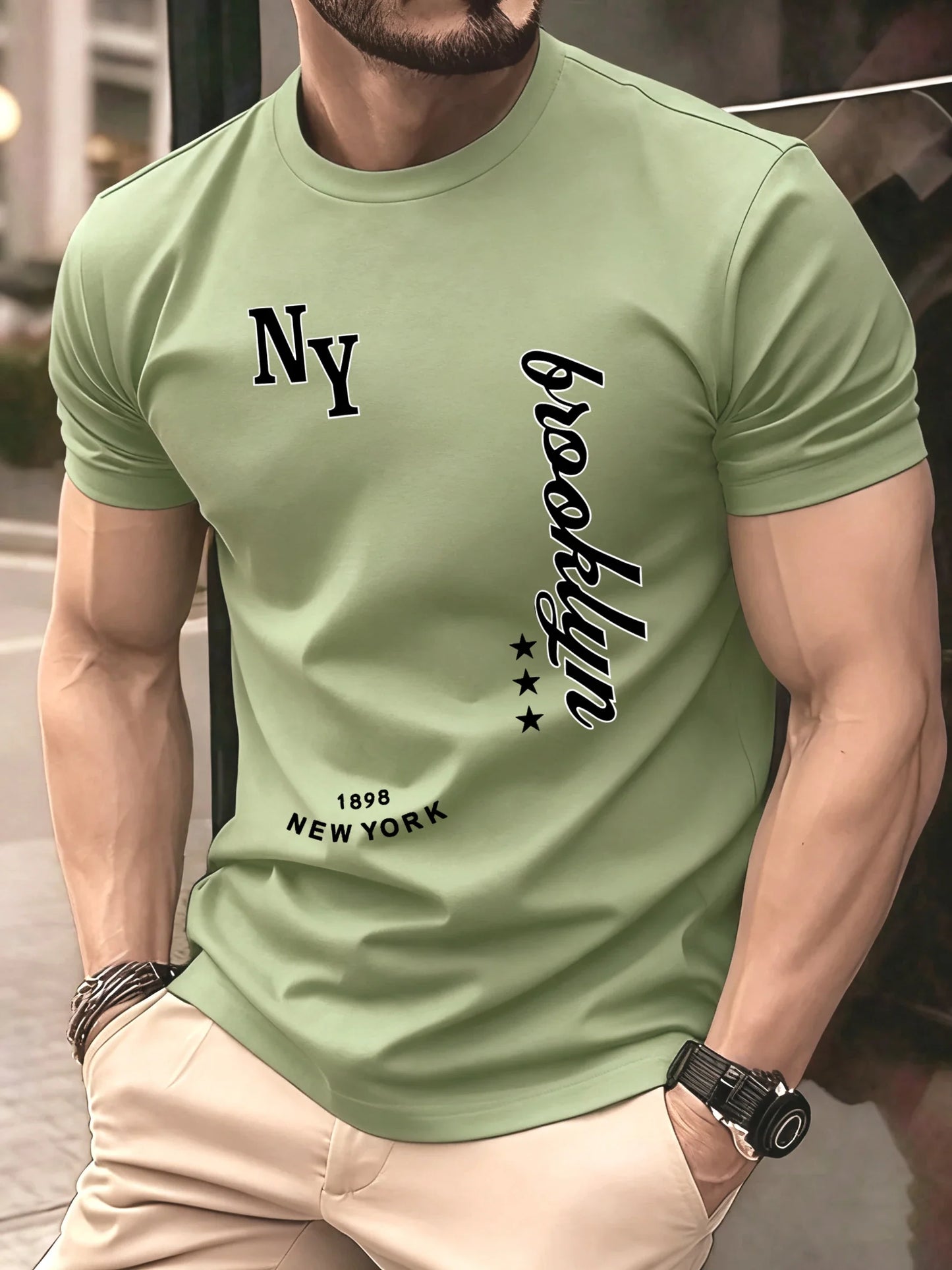 New York Brooklyn 1898 Art Letter T-Shirts Men Summer Cotton O-Neck T Shirt All-Match Casual Top Loose Fashion Man Retro Clothes