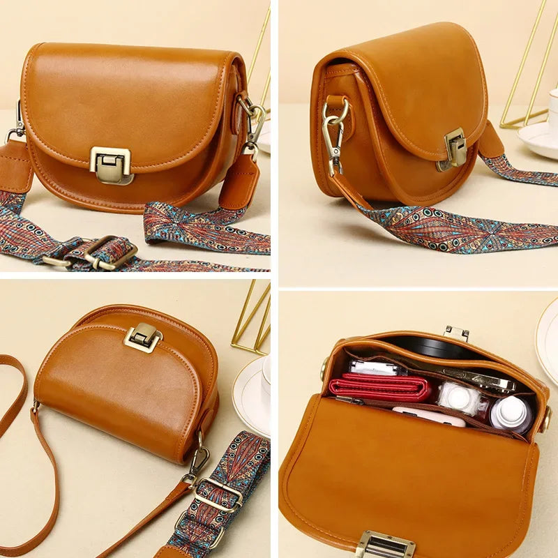New Style Genuine Leather Women's Small Bag Vegetable Tanned Cow Leather Single Shoulder Bag Lady Popular Messenger Purse