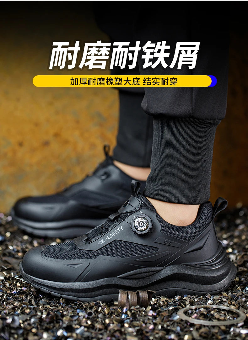 Large Size 48 Men's Summer Safety Shoes Rotating Button Work Sneakers Steel Toe Shoes Puncture-Proof Protection Shoes Security