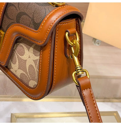 Light luxury niche design contrasting color saddle bag 2025 new high-end handbag versatile single shoulder crossbody bag