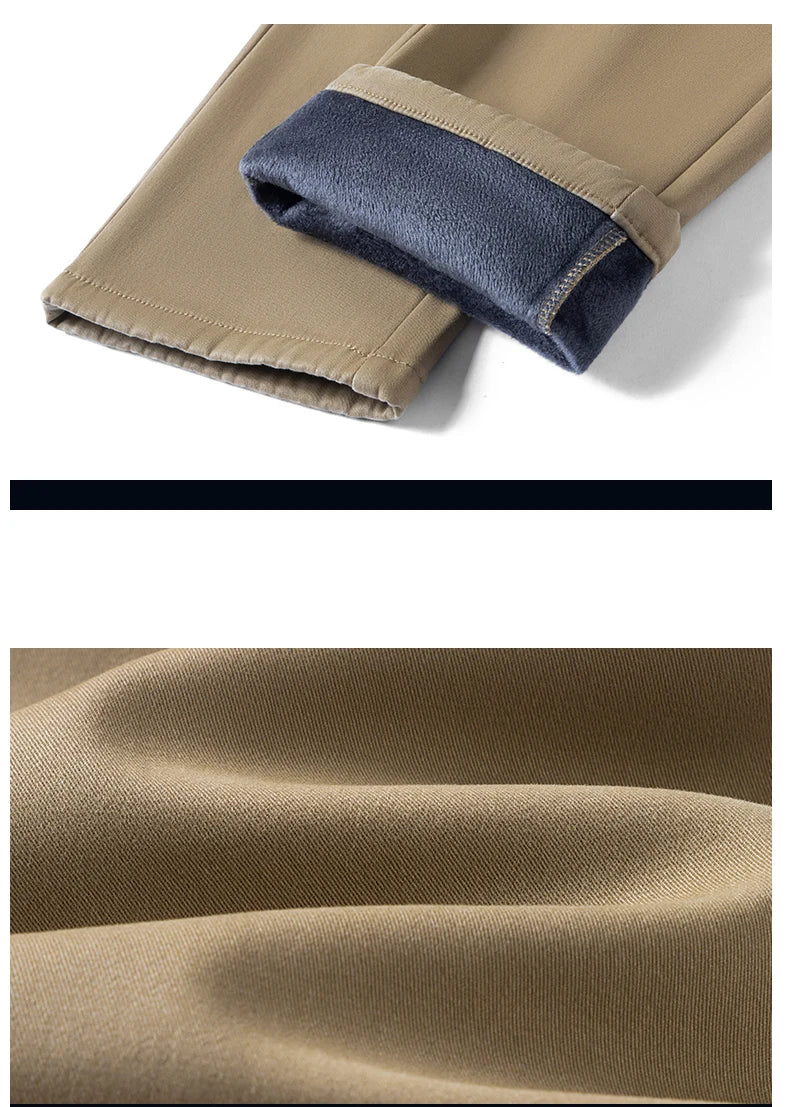 97% Cotton Straight Velvet Casual Pants Men Stretch Loose Classic Business Warm Trousers High Quality Winter Thick Fleece Pants