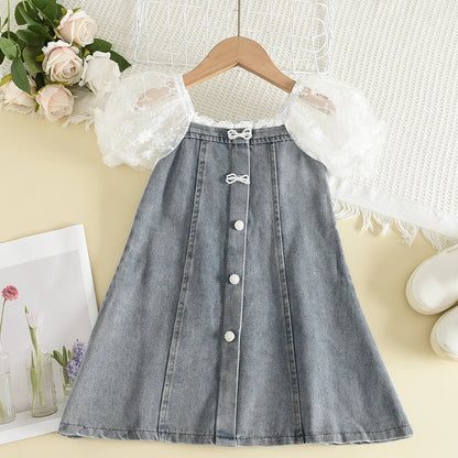 Summer Girl Princess Dresses Children's Embroidery Three Dimensional Flower Lace Mesh Dress 2-6 Years