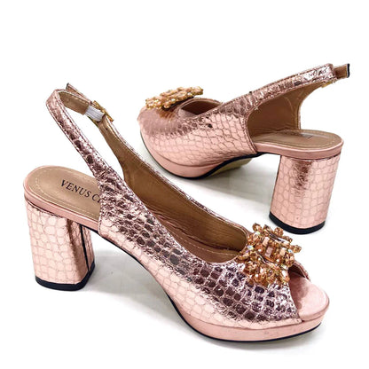 Italian Shoes and Bags Matching Set 2024 Women Heel Party for Silver Colour Italian Design Wedding Bigger Size Shoes