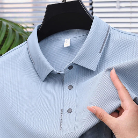 Men's Seamless Knit Polo Shirt - Summer Short Sleeve, Stretch Polyamide Spandex Blend Business Casual T-shirt