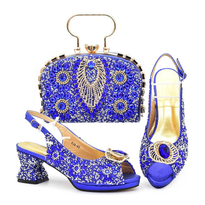 Italian Shoes and Bags Matching Set Decorated with Rhinestone Shoe and Matching Bag for Nigeria Party Wedges Shoes for Women
