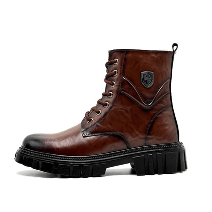 Genuine leather men's boots High top style autumn and winter Classic Black Brown Outdoor quality adult Thick soled shoes New