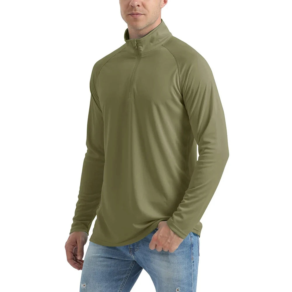 UPF 50+ Quick Dry T-Shirts Mens Long Sleeve UV Protection Shirt 1/4 Zip Running Tee Hiking Fishing Lightweight T Tops