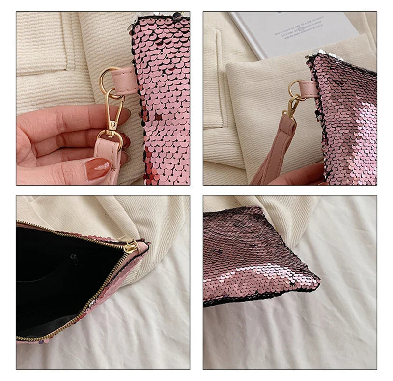 Fashion Women's Sequined Bling Handbag And Purse Small Wedding Party Evening Bag Lady Wristlet Clutch Bag Female Envelope Bag