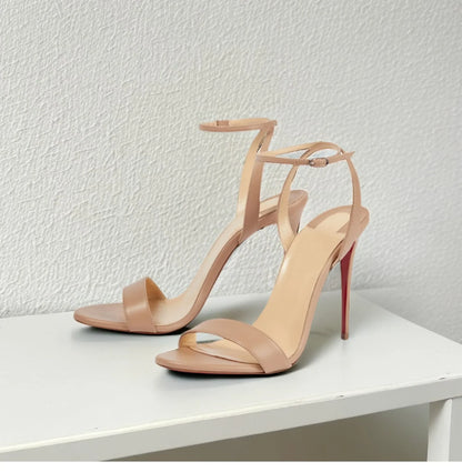 New slim heel nude sexy one-piece high-heeled sandals with feminine temperament, French women's comfortable high-heeled shoes
