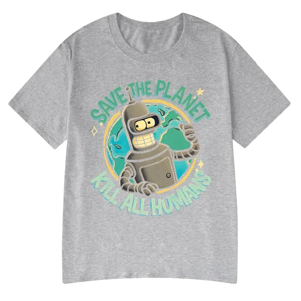 Funny Save The Planet Kill All Humans Robot Graphic Print T Shirt Women Fashion Summer Short Sleeve T-shirt Clothing streetwear