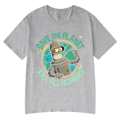Funny Save The Planet Kill All Humans Robot Graphic Print T Shirt Women Fashion Summer Short Sleeve T-shirt Clothing streetwear
