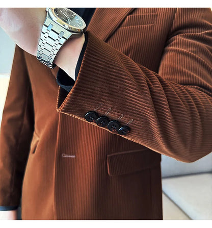 Stripe Suit Jacket For Men Autumn Winter Business Slim Fit Tailcoat Formal Wedding Party Fashion Casual Suit Coat 4XL-M