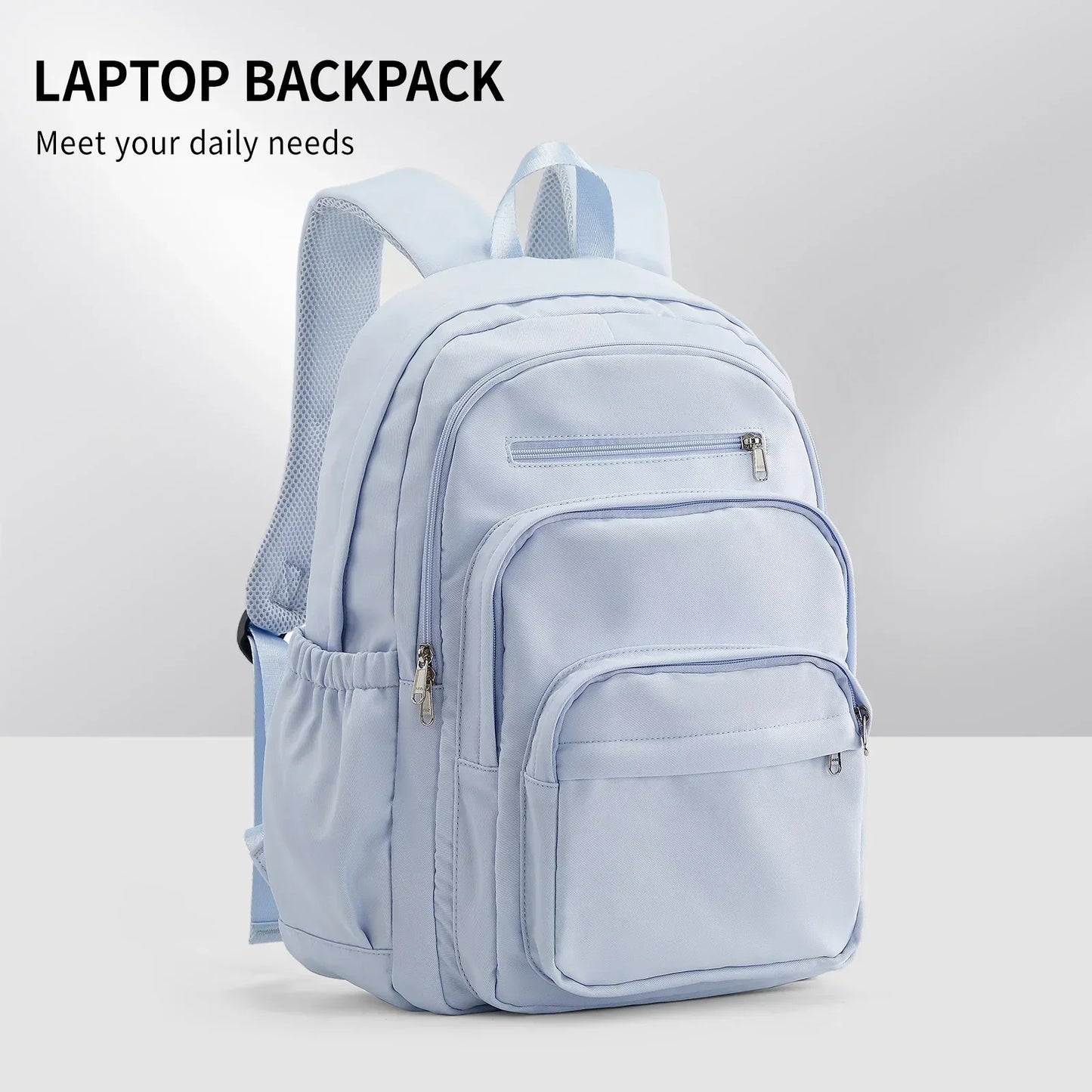 Casual Nylon Backpack, Backpack for Women, Multi-Pocket Design in Light Blue Durable for School, High School and College Bookbag
