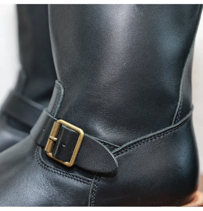 Retro American Motorcycle Boots Long Tube Genuine Leather Engineer Boots Men Knight Style Boots Outdoor Youth Fashion Boots