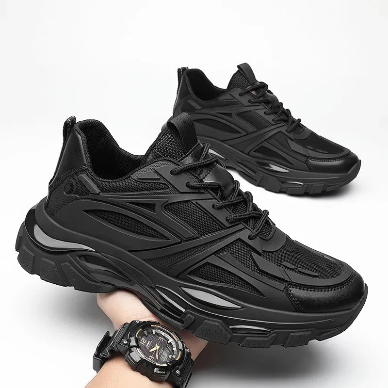 Four Seasons Thick and height-increasing sports shoes, men's genuine leather mesh casual men's shoes, trendy shoes