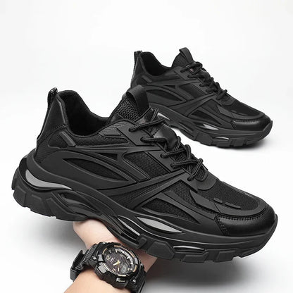 Four Seasons Thick and height-increasing sports shoes, men's genuine leather mesh casual men's shoes, trendy shoes