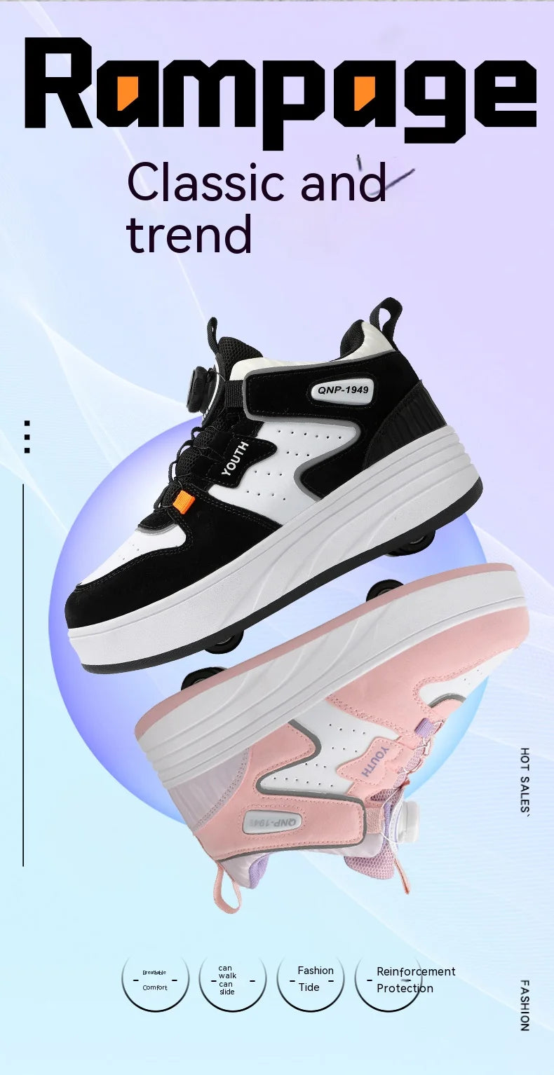 Students Children's Shoes Four Wheel Light Shoes Boys Invisible Roller Shoes Large Size Outdoor Sports Walking Shoes Women