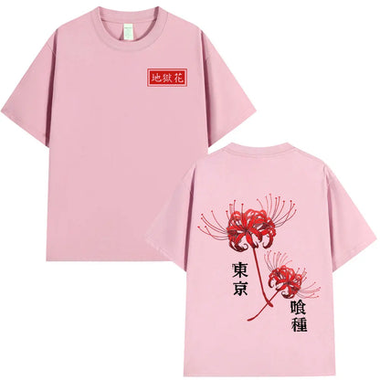 Anime Tokyo Ghoul Spider Lily T Shirt Men Women Kaneki Ken Manga Graphic Print Tee Shirt Cool Unisex Cotton T-Shirts Oversized