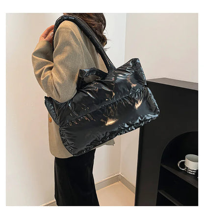 Fashion Large Capacity Puffer Shoulder Bags Padded Women Handbags Casual Nylon Quilted Big Tote Bag Warm Winter Shopper Purses