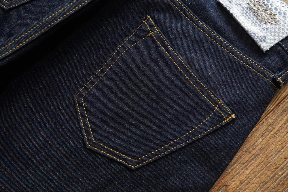Mens Jeans Rainbow Sanforized Selvedge Denim Jeans Man Python Skin Labels Regular Fit 14 Oz