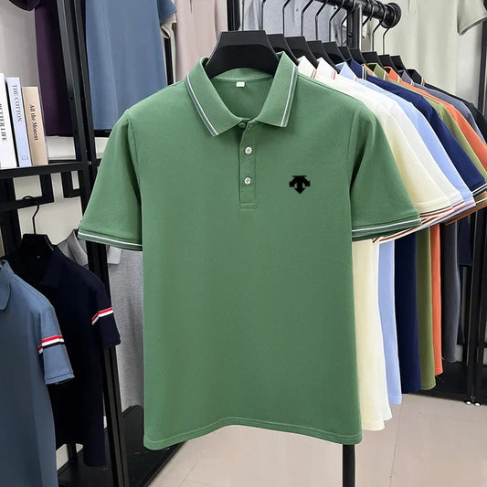 Men's Summer Solid Color Cool Breathable Luxury Polo Shirt Business Casual Collar T-shirt Short Sleeve Top