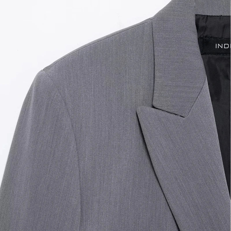 Women's Blazer Jacket Office Wear Woman Black Jacket Business Casual Loose Long Blazer Coat Double-Breasted Gray Jacket