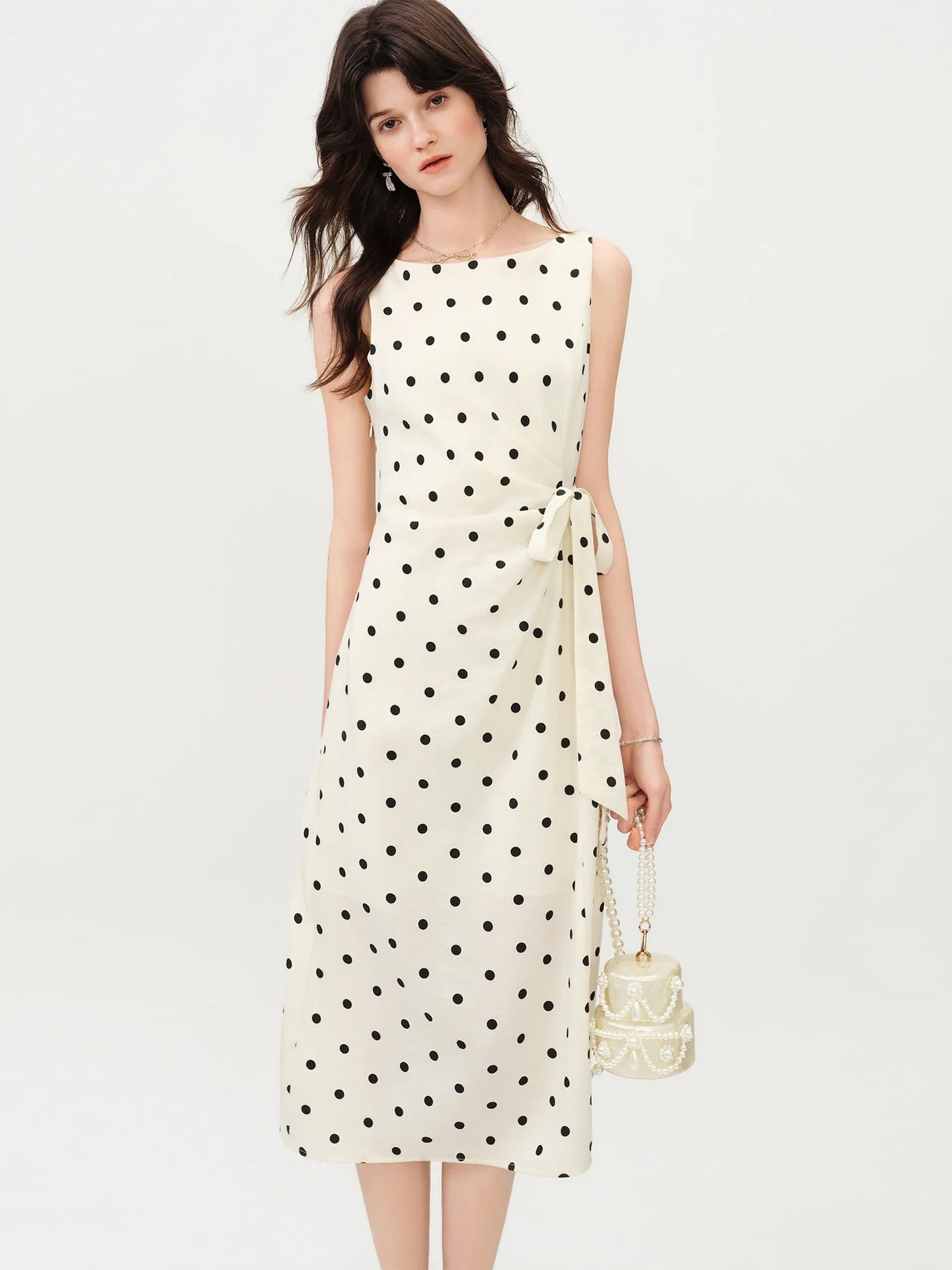 2026 New Summer Women's Polka Dot French Style Dress, Waist-Cinching Flowy Midi Dress for Coquette Chic & Daily Vacation