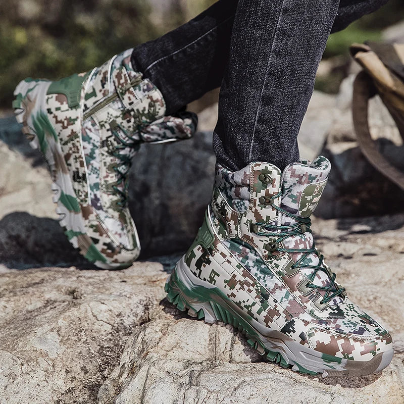 2025 Fashion Men's Desert Combat Boots Outdoor Non-slip Hiking Shoes Waterproof Men's Work Boots Men Tactical Boots Ankle Boots