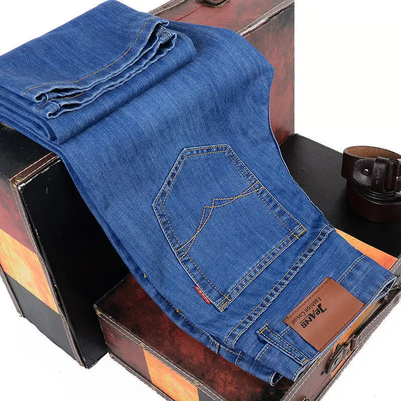 Hot Selling Mens Stretch Jeans Men Classic Business Jeans Male Fashionable Comfortable Solid Color Slim Straight Leg Denim Pants
